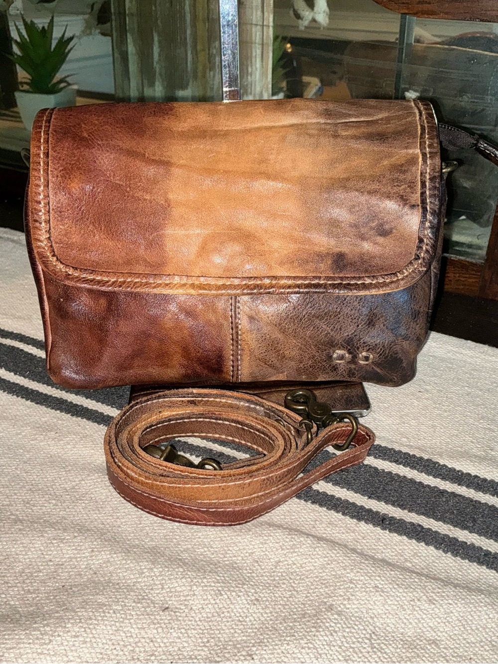 Bed Stu Leather Ziggy Clutch Crossbody Belt Bag Cafe Latte Retail $205